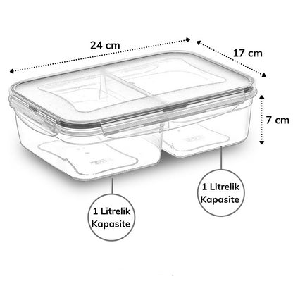2 Bölmeli 1+1 Litre Kilitli Kapaklı Erzak Saklama Kabı LC-525