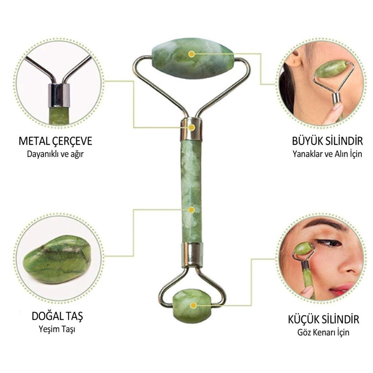 2&apos;li Set Çift Taraflı Cilt Temizleme Fırçası ve Yeşim Taşı Çift Taraflı Cilt Masaj Aleti