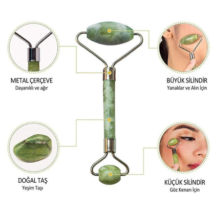 2&apos;li Set Çift Taraflı Cilt Temizleme Fırçası ve Yeşim Taşı Çift Taraflı Cilt Masaj Aleti