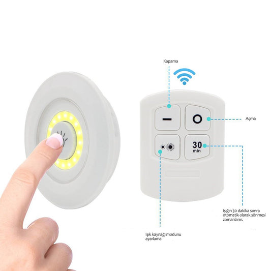 3&amp;apos;lü Uzaktan Kumandalı Pilli Yapışkanlı Kablosuz Led Spot Lambalar