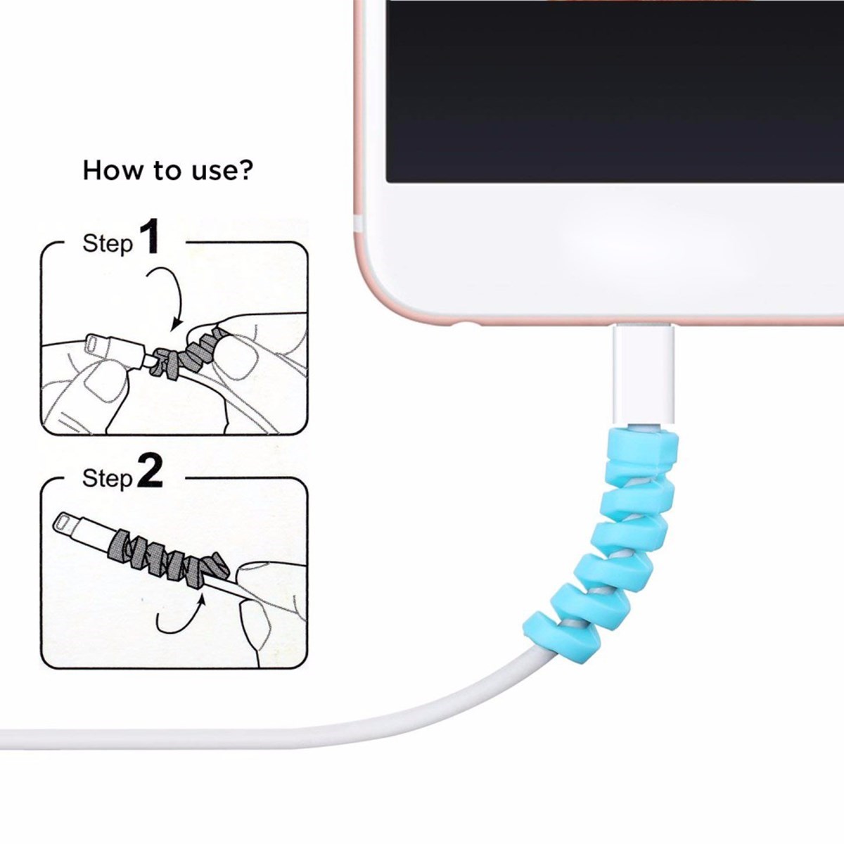 4&amp;#39;lü Apple, Android Şaj Kablosu Koruyucu Silikon Spiral Yay Aparat