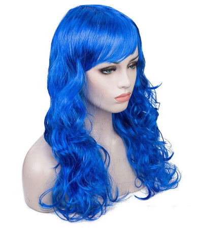 Mavi Renk Uzun Dalgalı Parti Peruğu
