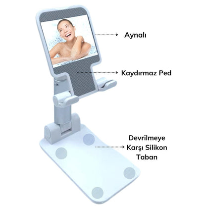 Siyah Aynalı Cep Telefonu Sabitleyici Stand Katlanabilir Ayarlanabilir Telefon Standı