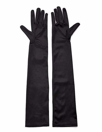 Siyah Renk Dirseğe Kadar Uzun Kumaş Eldiven