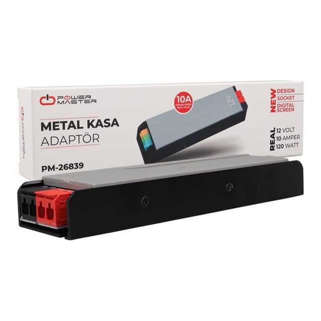 12 Volt 10 Amper 120 Watt Slim Metal Kasa Adaptör Voltaj Göstergeli 189x51x27mm