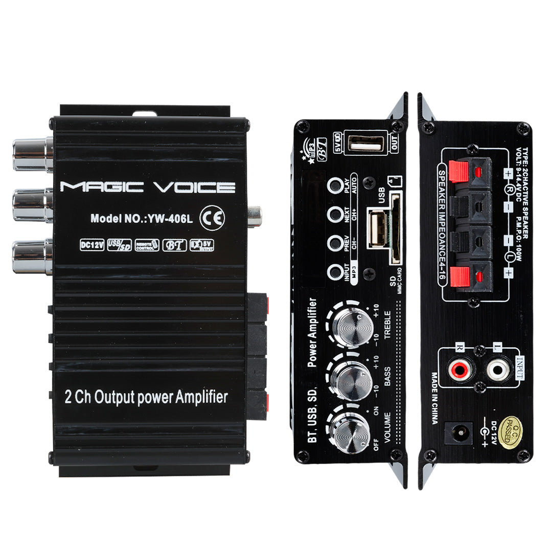 12 VOLT 100 WATT MOTOSİKLET BLUETOOTH AMFİ USB/SD 2 KANAL PAZARCI - ANFİ (154X80X42MM)