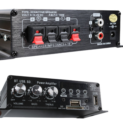 12 VOLT 100 WATT MOTOSİKLET BLUETOOTH AMFİ USB/SD 2 KANAL PAZARCI - ANFİ (154X80X42MM)