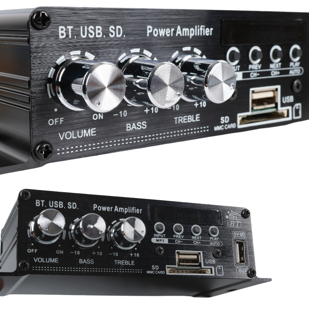 12 VOLT 100 WATT MOTOSİKLET BLUETOOTH AMFİ USB/SD 2 KANAL PAZARCI - ANFİ (154X80X42MM)