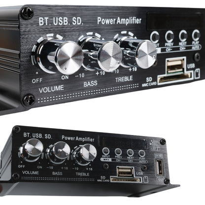 12 VOLT 100 WATT MOTOSİKLET BLUETOOTH AMFİ USB/SD 2 KANAL PAZARCI - ANFİ (154X80X42MM)