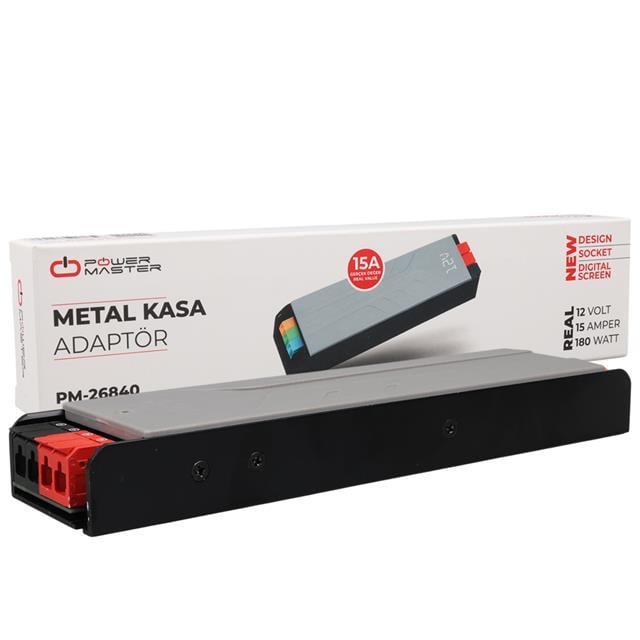 12 Volt 15 Amper 180 Watt Slim Metal Kasa Adaptör Voltaj Göstergeli 218x51x27mm