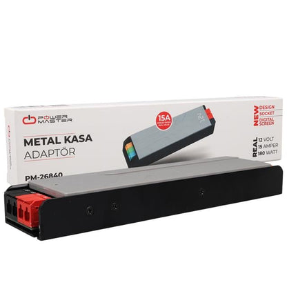 12 Volt 15 Amper 180 Watt Slim Metal Kasa Adaptör Voltaj Göstergeli 218x51x27mm