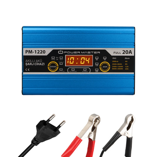 12 VOLT MAX 20 AMPER LCD EKRANLI AKÜ ŞARJ CİHAZI