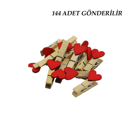 144 ADET MİNİ KALPLİ AHŞAP  FOTOĞRAF - SÜS - SUNUM MANDALI 