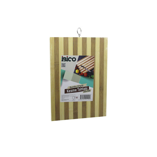 20 X 30 X 1.4CM  BEYAZ ÇİZGİLİ AHŞAP BAMBU KESİM PANOSU - KESME TAHTASI METAL KULPLU