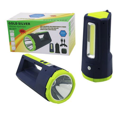 2İN1 30W - 10W COB LED USB - OTO ŞARJLI EL FENERİ PROJEKTÖR