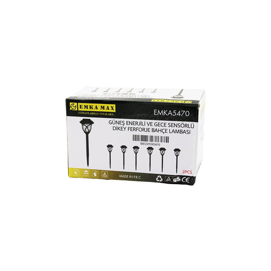 2PCS DİKEY FERFORJE GÜNEŞ ENERJİLİ SOLAR LED GECE SENSÖR BAHÇE LAMBASI 10X10X13CM+ÇUBUK=44CM