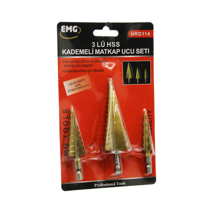 3 PARÇA  HSS KADEMELİ MATKAP UCU SET