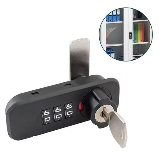 3 Haneli Şifreli Ve Anahtarlı Mekanik Siyah Çekmece Dolap Kilidi (Sol)