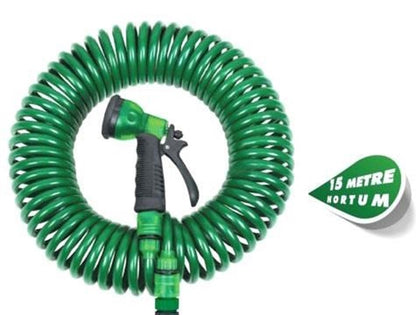 30 Metre Spiral Hortum + 4 Fonksiyonlu Özel Sulama Tabancası