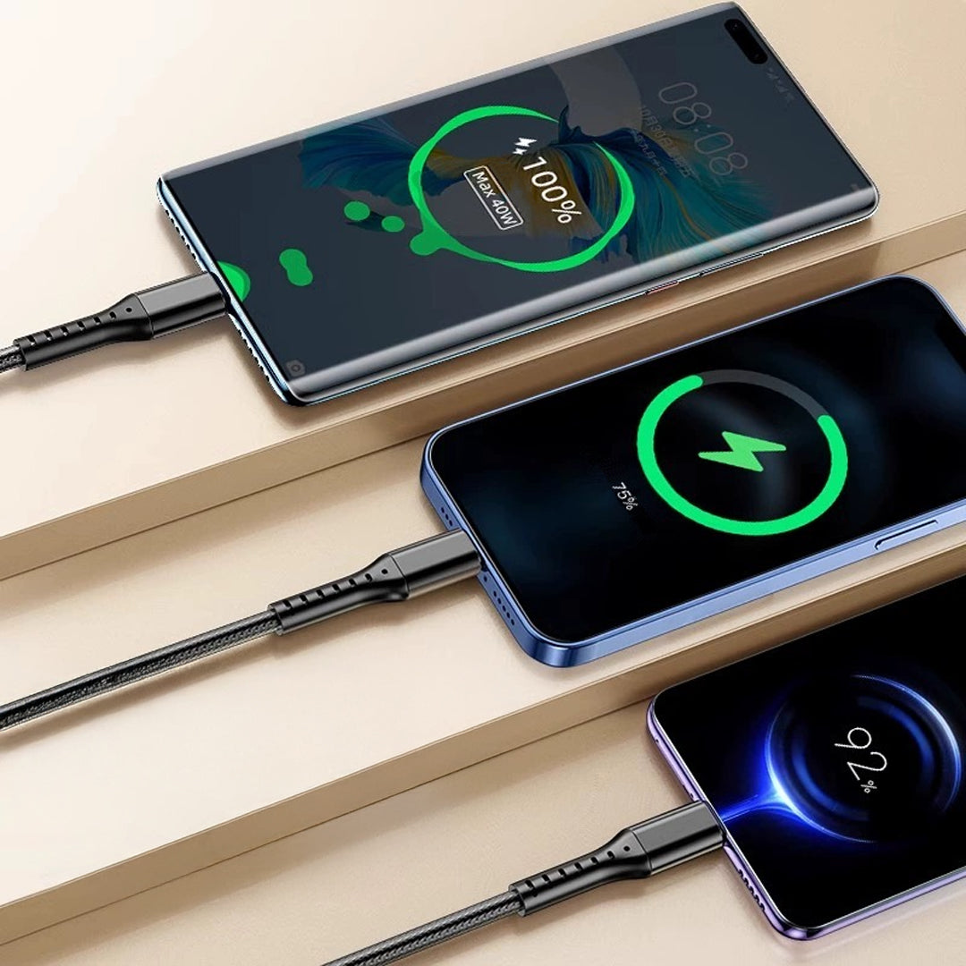 3IN1 SİYAH 1.2 METRE (MICRO USB - LIGHTNING - TYPE C) TELEFON ŞARJ KABLOSU