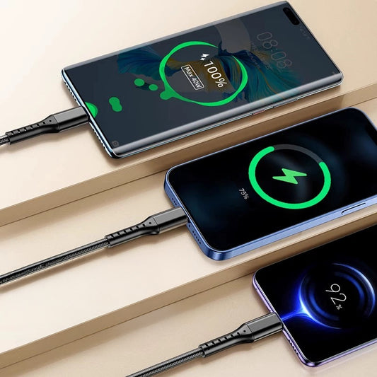 3IN1 SİYAH 1.2 METRE (MICRO USB - LIGHTNING - TYPE C) TELEFON ŞARJ KABLOSU