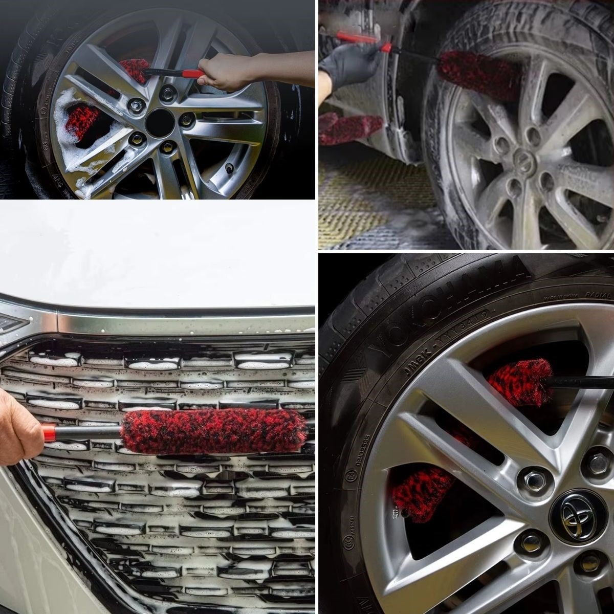 3lü Bükülebilen Peluş Detaylı Temizlik İçin Oto Jant, Egzos Temizleme Fırçası