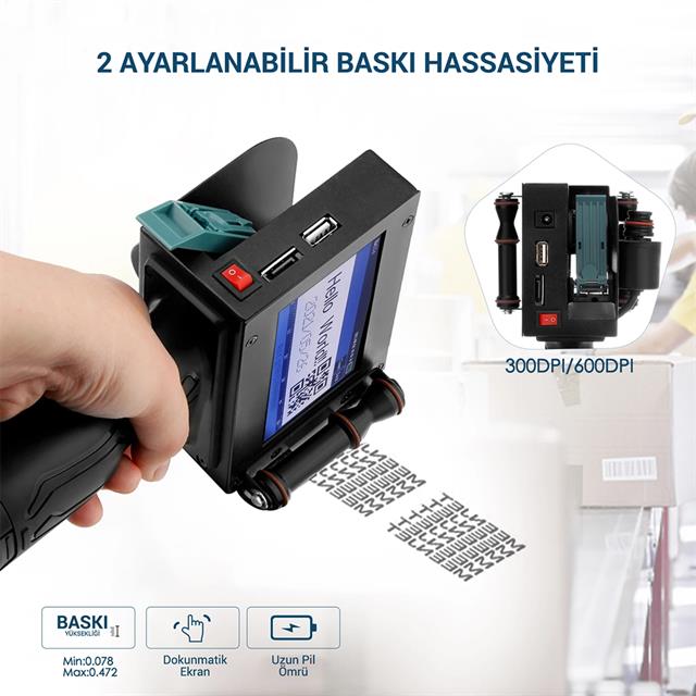 4.3&amp;apos;&amp;apos; Dokunmatik Ekranlı Şarjlı Endüstriyel El Tipi Portatif Mürekkep Yazıcı