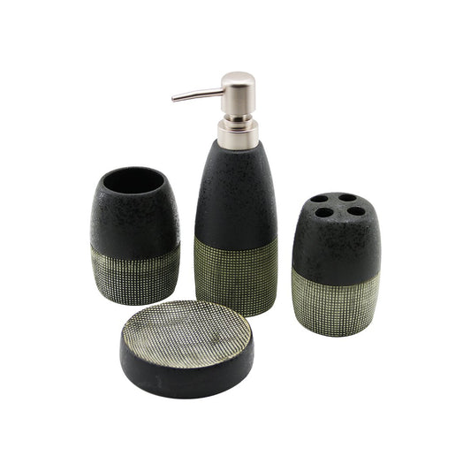 4 PCS ANTRASİT GRİ - KREMSERAMİK BANYO TEMİZLİK SETİ SIVI - KATI SABUNLUK - DİŞ FIRÇALIK - MACUNLUK
