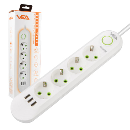 4LÜ 1.5 METRE KABLOLU 3 USBLİ BEYAZ AKIM KORUMALI PRİZ