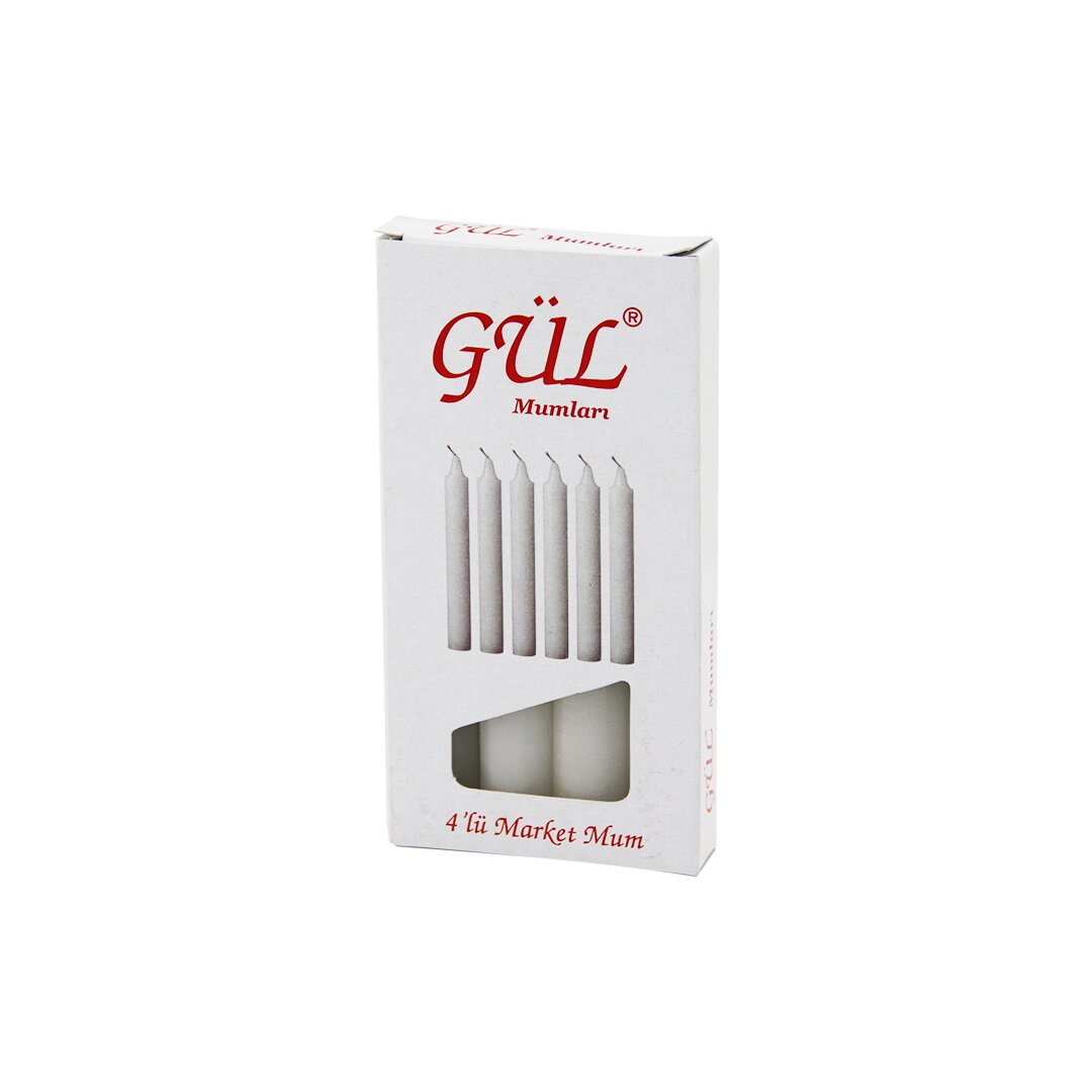 4PCS - İNCE   ÇAP=1.6CM - UZUNLUK=12CM   BEYAZ KLASİK  MARKET MUM