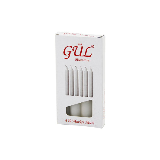 4PCS - İNCE   ÇAP=1.6CM - UZUNLUK=12CM   BEYAZ KLASİK  MARKET MUM