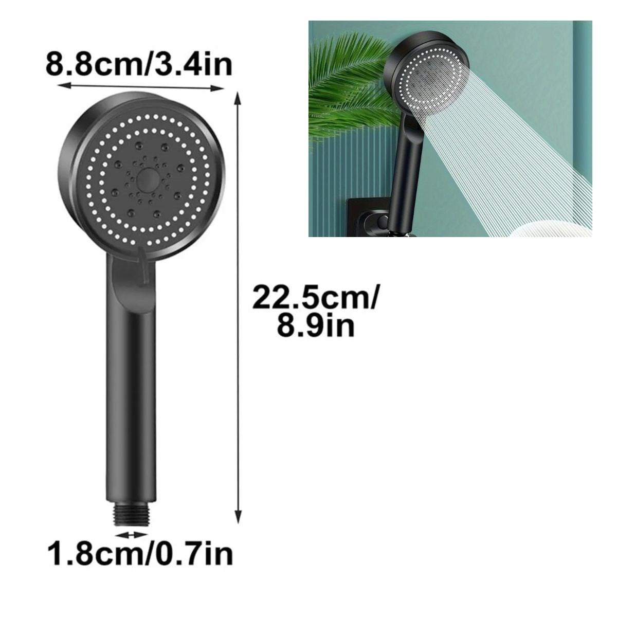 5 Fonksiyonlu Yüksek Basınçlı Ayarlanabilir Siyah Duş Başlığı