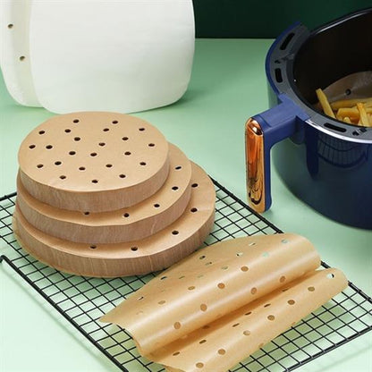 50 Adet Air Fryer Pişirme Kağıdı Tek Kullanımlık Gıda Pişirme Kağıdı Delikli Yuvarlak Model