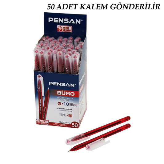 50 ADET PENSAN BÜRO KIRMIZI TÜKENMEZ KALEM M-MEDİUM - 1.0MM UÇ