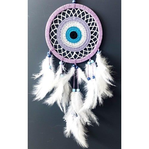 Nazar Boncuğu Motifli Lila Rengi Dream Catcher Düş Kapanı Duvar Süsü