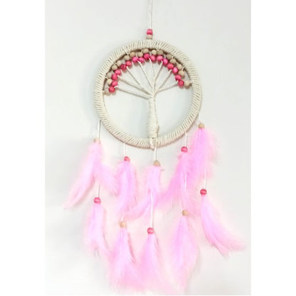 Pembe Kuş Tüylü Hayat Ağacı Düş Kapanı Dream Catcher Duvar Süsü