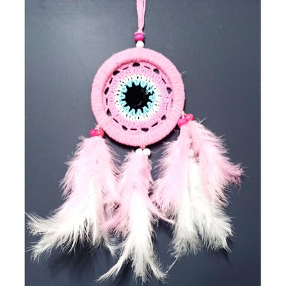 Pembe Dream Catcher Pembe Ve Beyaz Kuş Tüylü Düş Kapanı El Yapımı Duvar Süsü