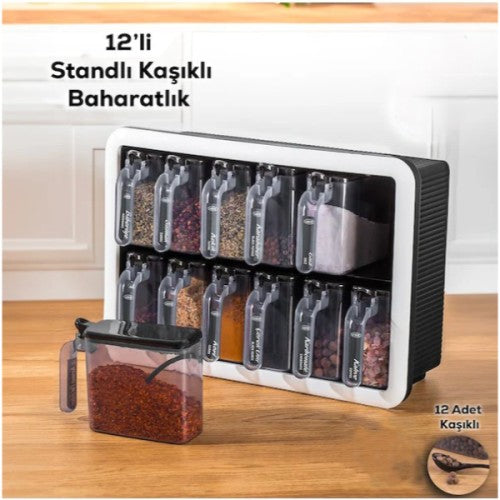 12'li Standlı Kaşıklı Baharatlık Seti