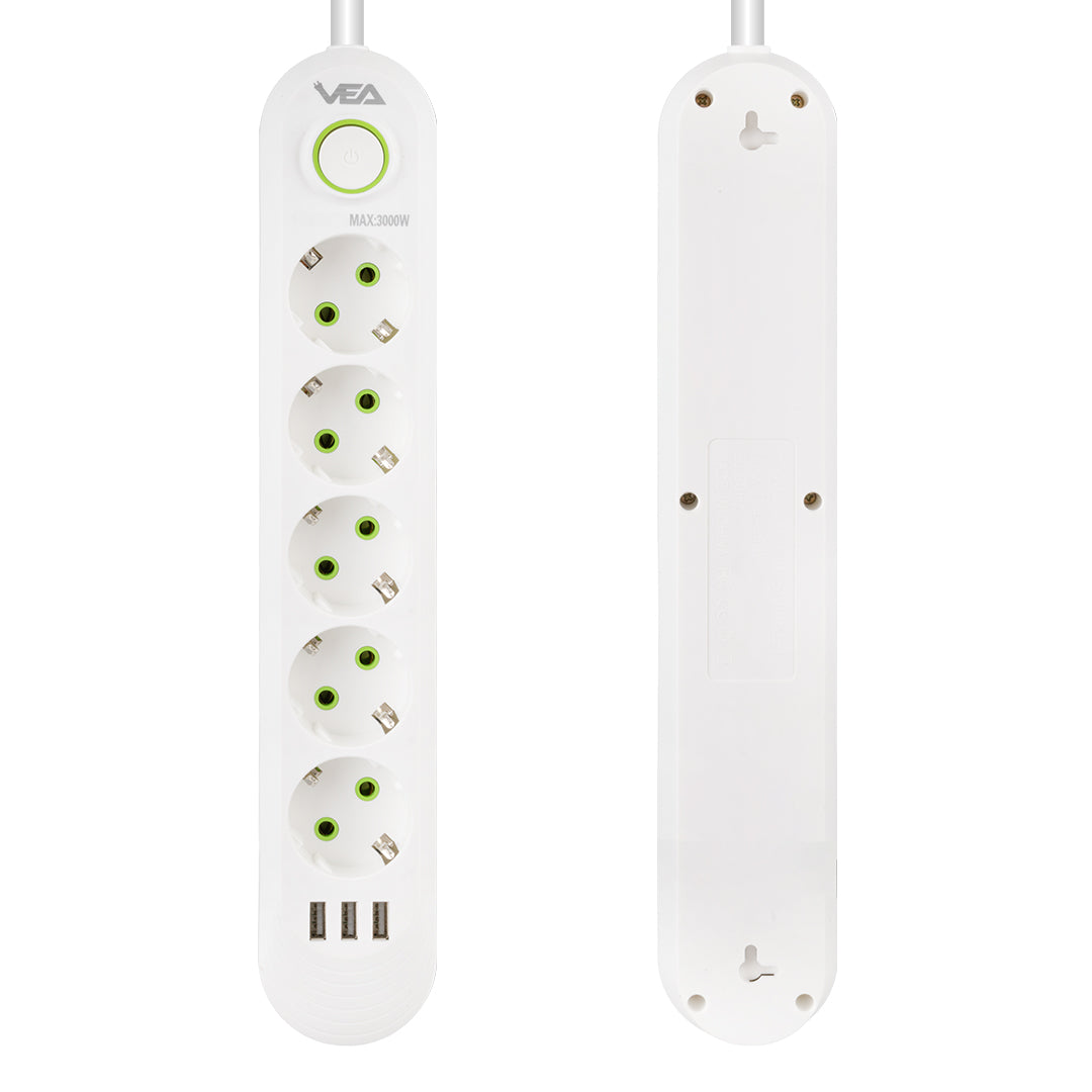 5Lİ 1.5 METRE KABLOLU 3 USBLİ BEYAZ AKIM KORUMALI PRİZ