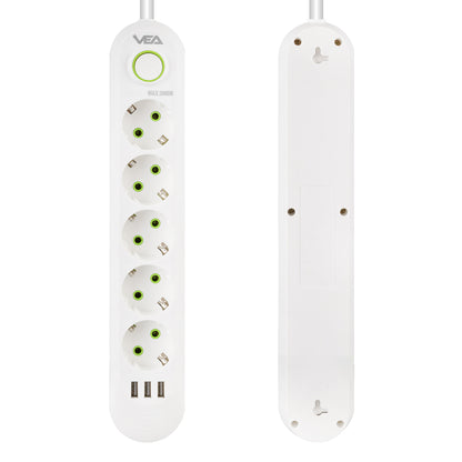 5Lİ 1.5 METRE KABLOLU 3 USBLİ BEYAZ AKIM KORUMALI PRİZ