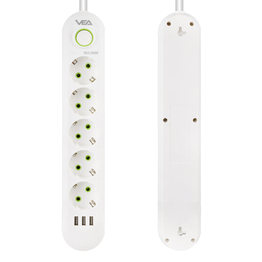 5Lİ 1.5 METRE KABLOLU 3 USBLİ BEYAZ AKIM KORUMALI PRİZ