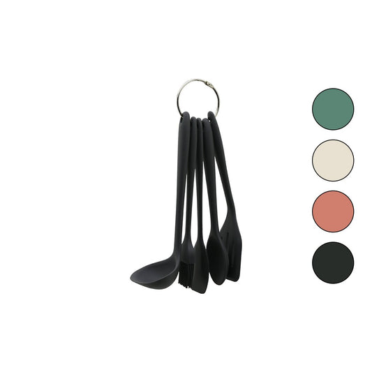 5PCS MİNİ=20-21CM RENKLİ SİLİKON MUTFAK SERVİS SETİ KAŞIK - KEPÇE - YAN - DELİKLİ SPATULA - Y.FIRÇASI