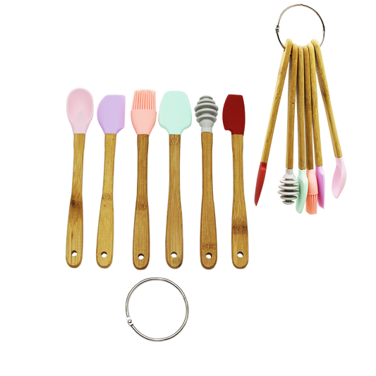 6 PARÇA  MiNİ AHŞAP SAPLI SİLİKON MUTFAK SET