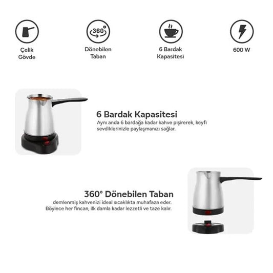 600W 6 Fincan Elektrikli Türk Kahve Makinesi Paslanmaz Çelik Inox Cezve AC 220V CRW-7104