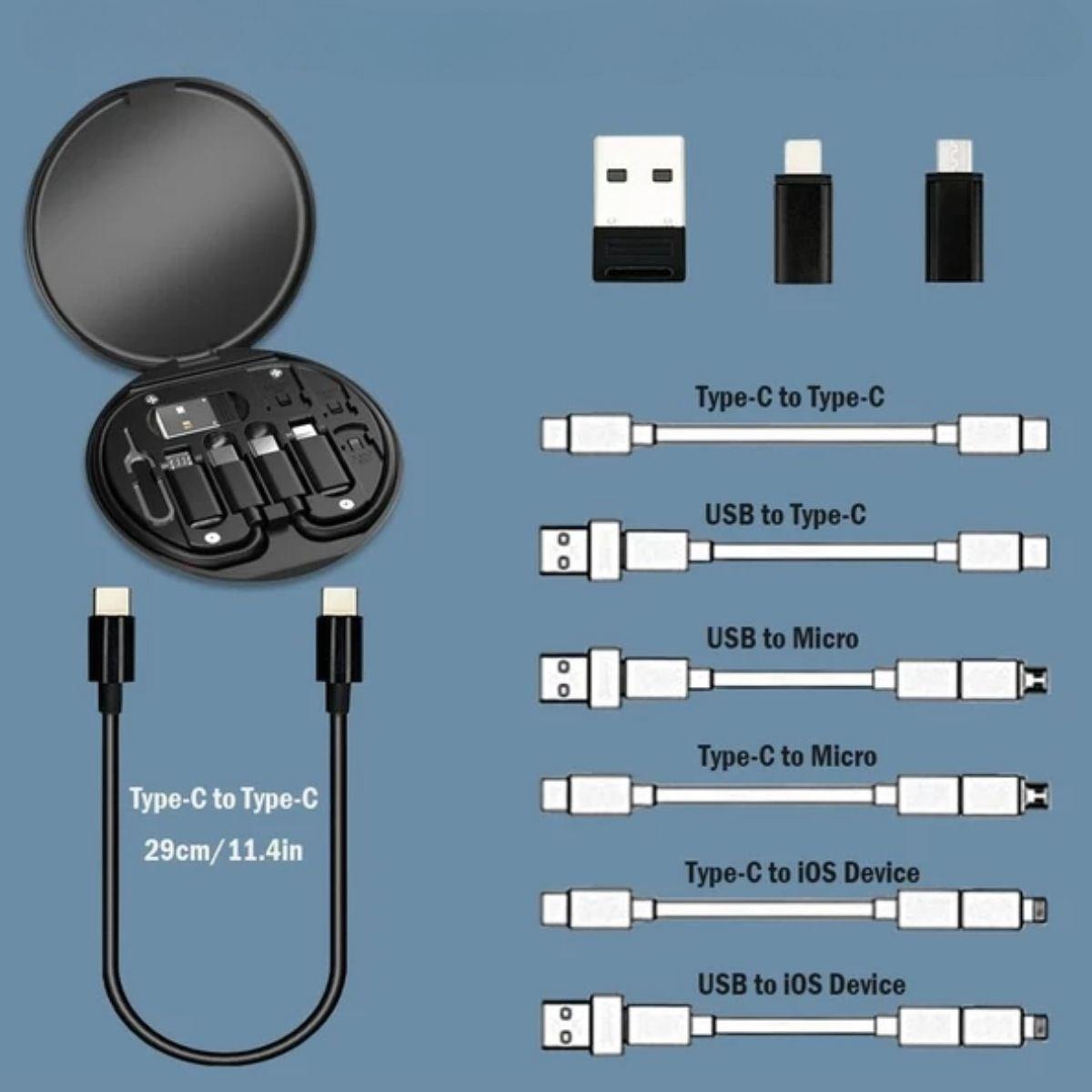 60w Destekli Kablo Kutusu Seyahat Kablo Seti 5&amp;apos;i 1 arada USB Type-C Şarj Kablosu Seti