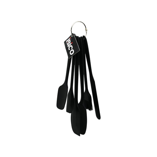 6PCS  SİLİKON - SİYAH MUTFAK SETİ 2 KAŞIK - 3 SPATULA - YUMURTA FIRÇA  METAL ASMA HALKALI