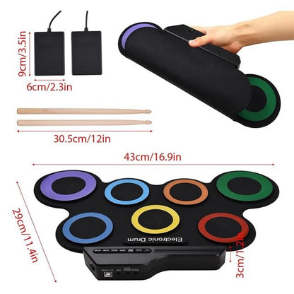 7 Ped Gökkuşağı Renkli Elektronik Roll Up Davul Kiti