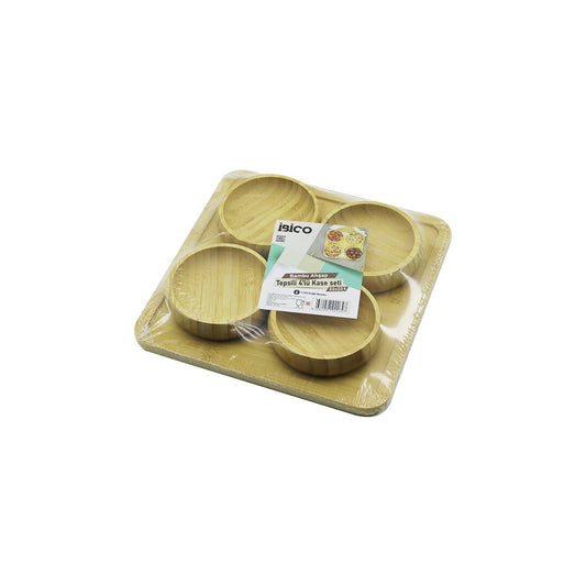 AHŞAP BAMBU 5PCS  ÇEREZLİK - LOKUMLUK KASE SETİ 22X22CM