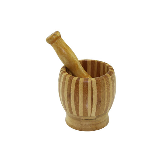 AHŞAP BAMBU - ÇİZGİLİ HAVAN SARIMSAK DÖVECEK  Ç: 8.5--D: 6.8 --Y: 10CM  FİLELİ AMBALAJ
