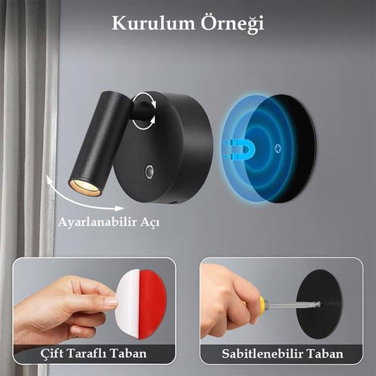 AL-XYD05 Çok Fonksiyonlu Dokunmatik Şarjlı 1200mAh Duvar Aplik 3000K-4000K-6500K TYPE-C Şarj Girişli